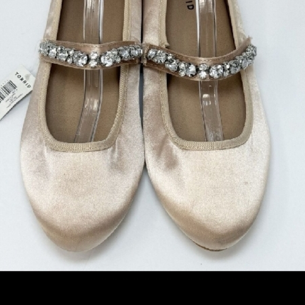Torrid Women's Beige Ballet Flats with Rhinestone Strap